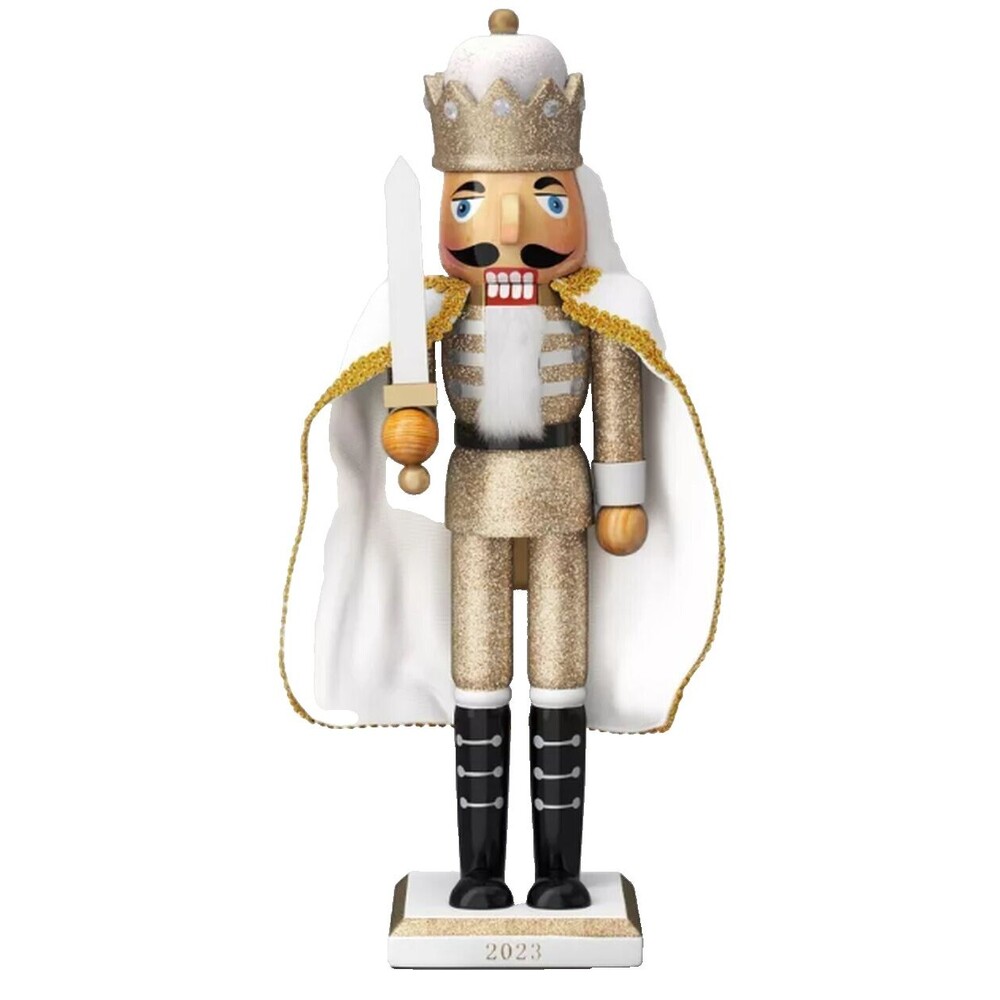Wooden Christmas Nutcracker,14",WHITE GOLD GLIDDER SOLDIER IN CAPE W/SWORD 23,WS
